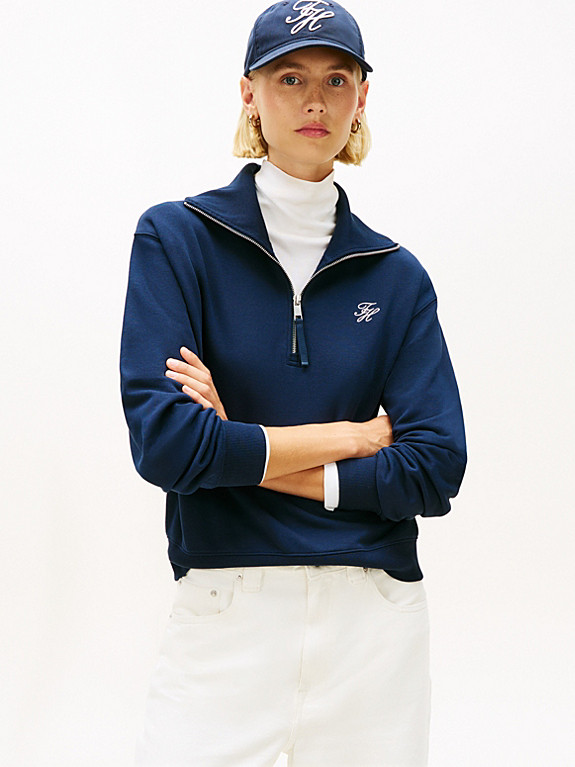 Terry-Pullover mit Logo-Stickerei und Viertel-Reißverschluss | Tommy Hilfiger (DE)