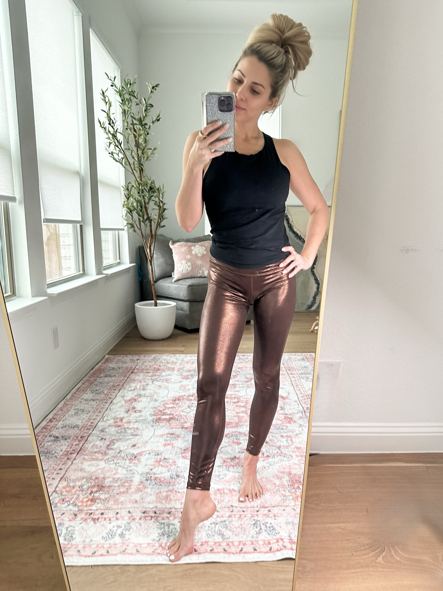 Athleta sale. Iridescent yoga pants. Neutral workout outfit. Workout clothes sale. 

#LTKstyletip #LTKsalealert #LTKfitness