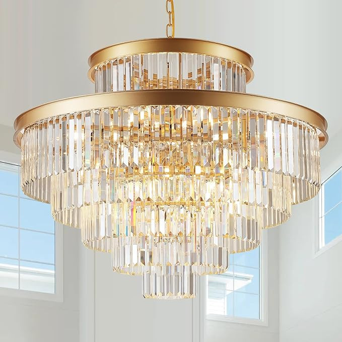 6-Tier Large Gold Crystal Chandeliers 35" Modern Luxury Chandeliers for Staircase K9 Crystal High... | Amazon (US)