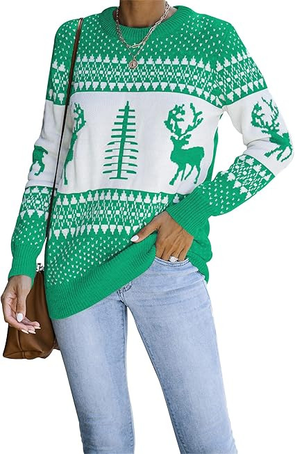 LookbookStore Women Ugly Christmas Tree Reindeer Holiday Knit Sweater Pullover | Amazon (US)