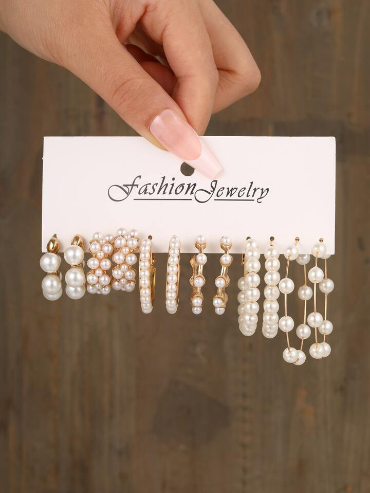 12pcs Simple Imitation Pearl Earrings For Women, Suitable For Vacation & Dating, Gift | SHEIN