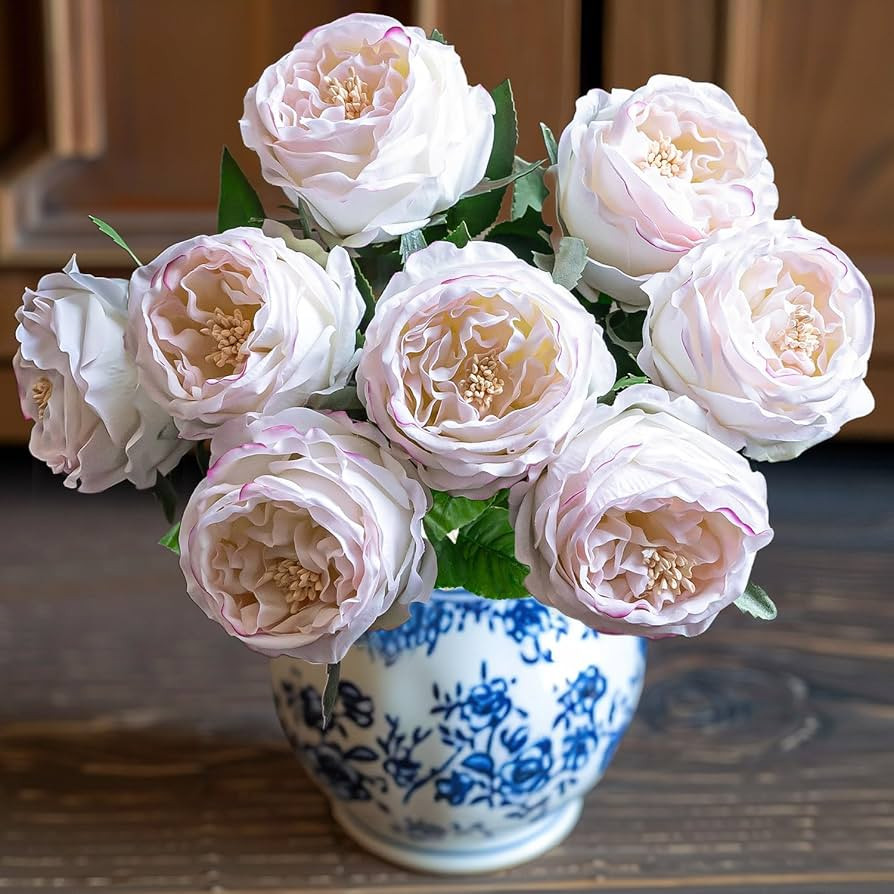 4 Pcs Real Touch Peonies Artificial Flowers, 3.5'' Big Bloom Austin Rose Peony Latex Fake Flower ... | Amazon (US)