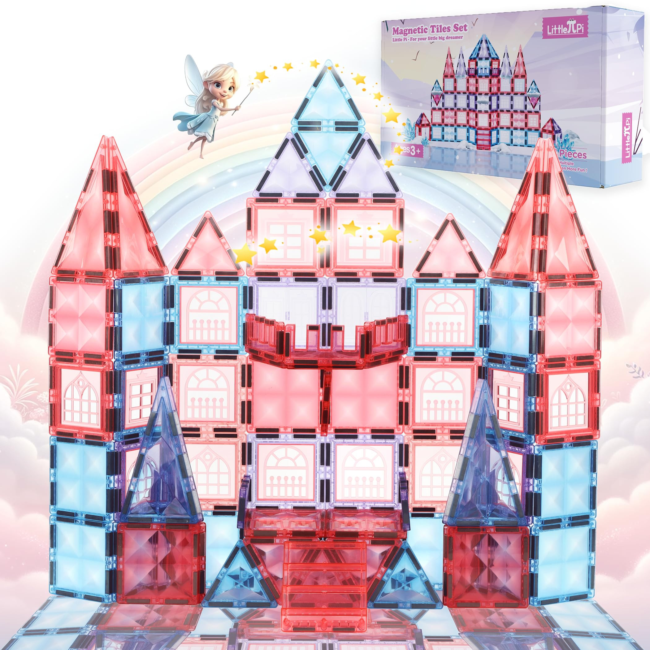 Little Pi 104pcs Frozen Princess Castle Magnetic Tiles Building Blocks - 3D Diamond Blocks, STEM ... | Amazon (US)
