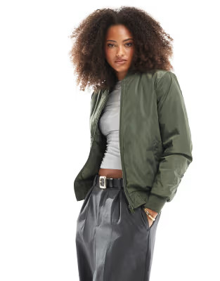 Brave Soul Ruched sleeve oversized bomber jacket in khaki | ASOS (Global)