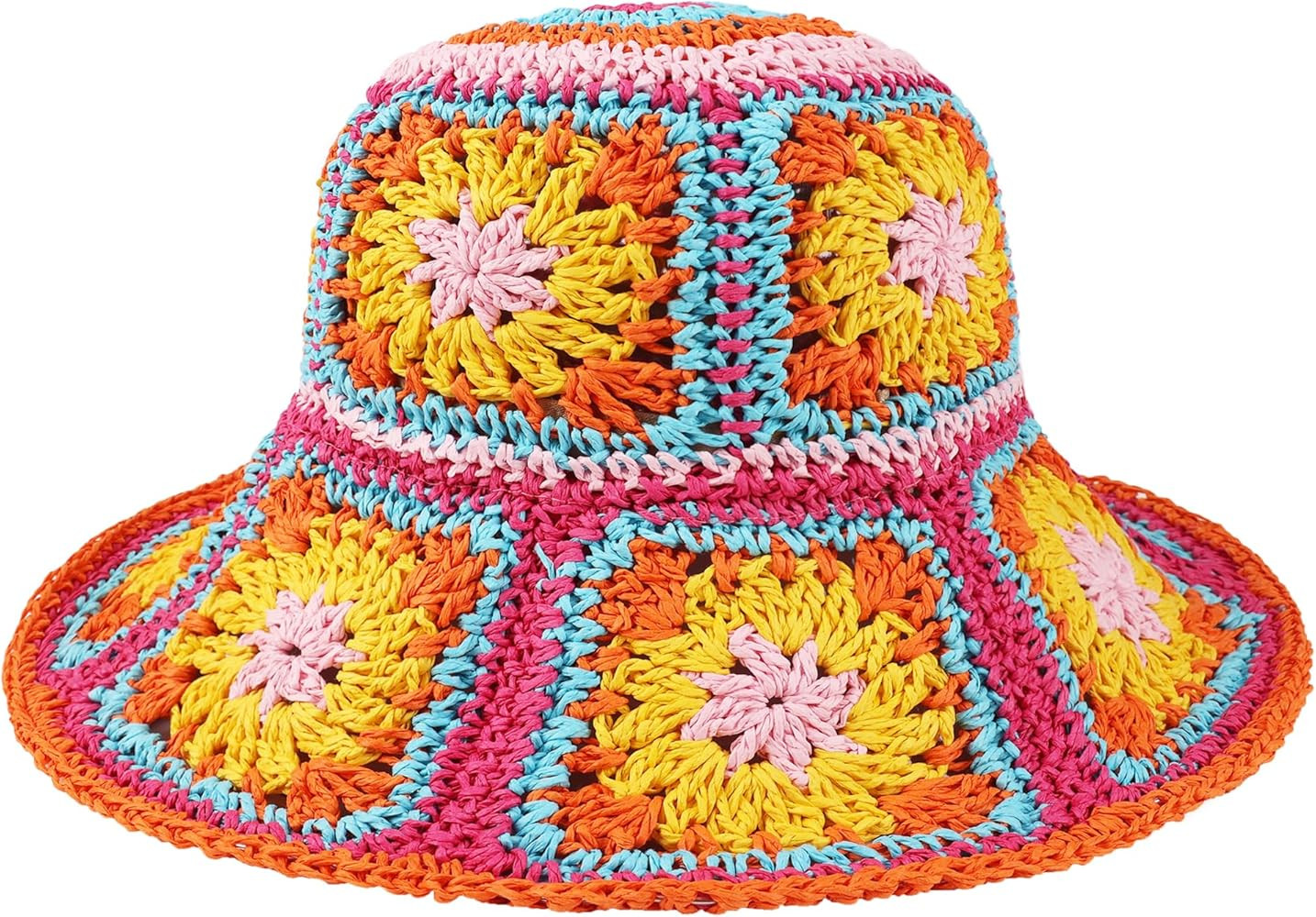 Floppy Straw Sun Hat Foldable Packable Wide Brim Summer Beach Hat Crochet Bucket Hat for Women | Amazon (US)