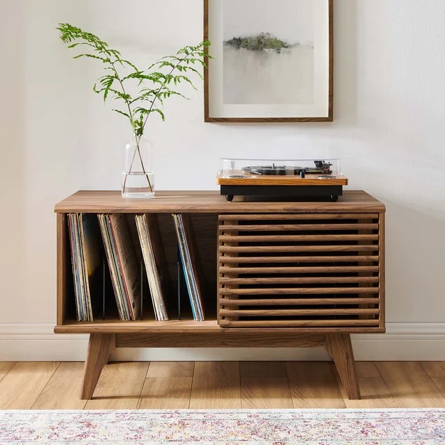 Modway Render Vinyl Record Display Stand in Walnut | Walmart (US)
