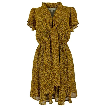 Michael Kors Women s Leopard Printed Cap Sleeve Tie Neck Dress Mgd Medium | Walmart (US)
