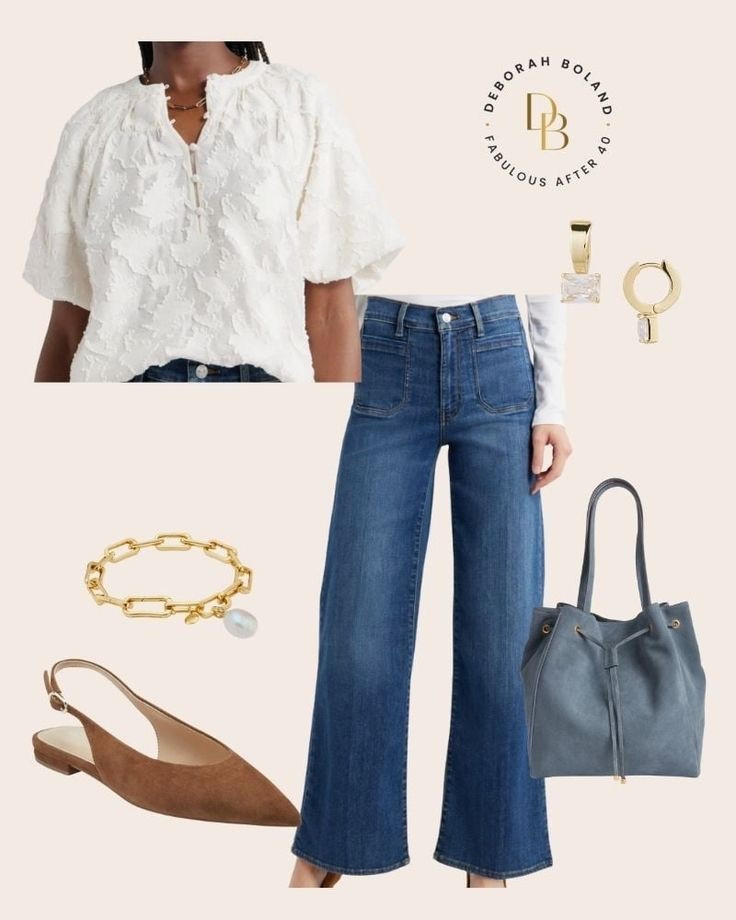 Effortless chic ✨ A puff sleeve blouse paired with flowy palazzo jeans—equal parts polished and relaxed. Perfect for those days when you want comfort and style. 💙👖 #EverydayElevated #ChicAndComfy 

#LTKSeasonal #LTKOver40 #LTKStyleTip