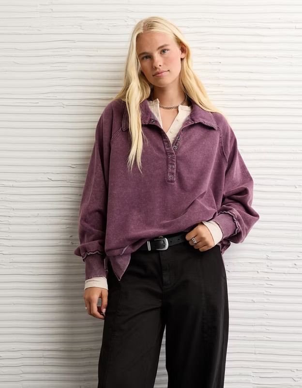 AE Big Hug Henley Sweatshirt | American Eagle Outfitters (US & CA)