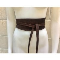 Brown Suede Obi Belt. Wrap Belt in Genuine Leather. Boho Waist Chocolate Brown. Wraparound Dark Brown Leather Sash | Etsy (US)