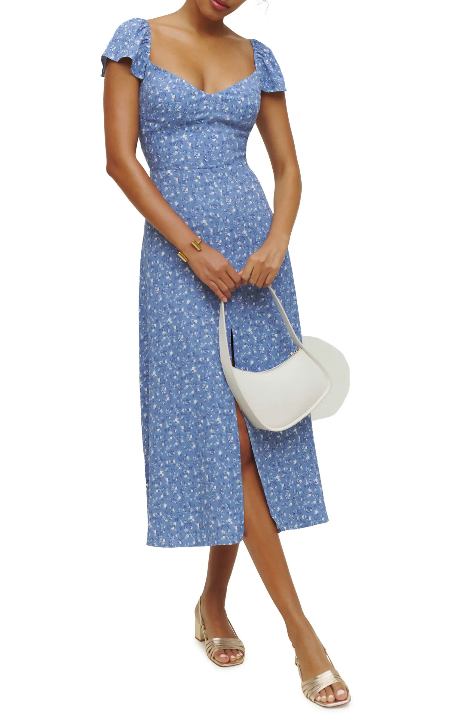 Baxley Floral Print Flutter Sleeve Midi Dress | Nordstrom