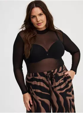 Mesh Mock Neck Long Sleeve Top | Torrid (US & Canada)