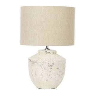 19.5" Distressed Cream Cement Table Lamp with Linen Shade | Michaels Stores