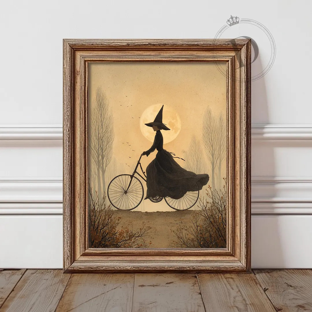Witch Wall Art, Printable Halloween Wall Art, Vintage Witch Bicycle Print, Spooky Autumn Decor, D... | Etsy (US)