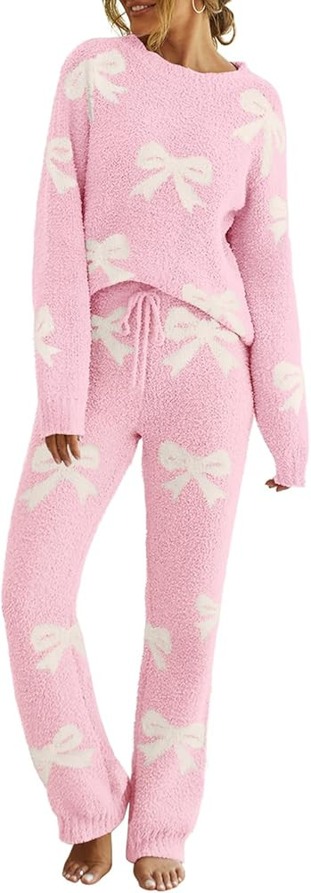 MEROKEETY Womens Pajama Sets 2025 Fall Lounge Sweater Set Cute Fuzzy Fleece 2 Piece Long Sleeve C... | Amazon (US)