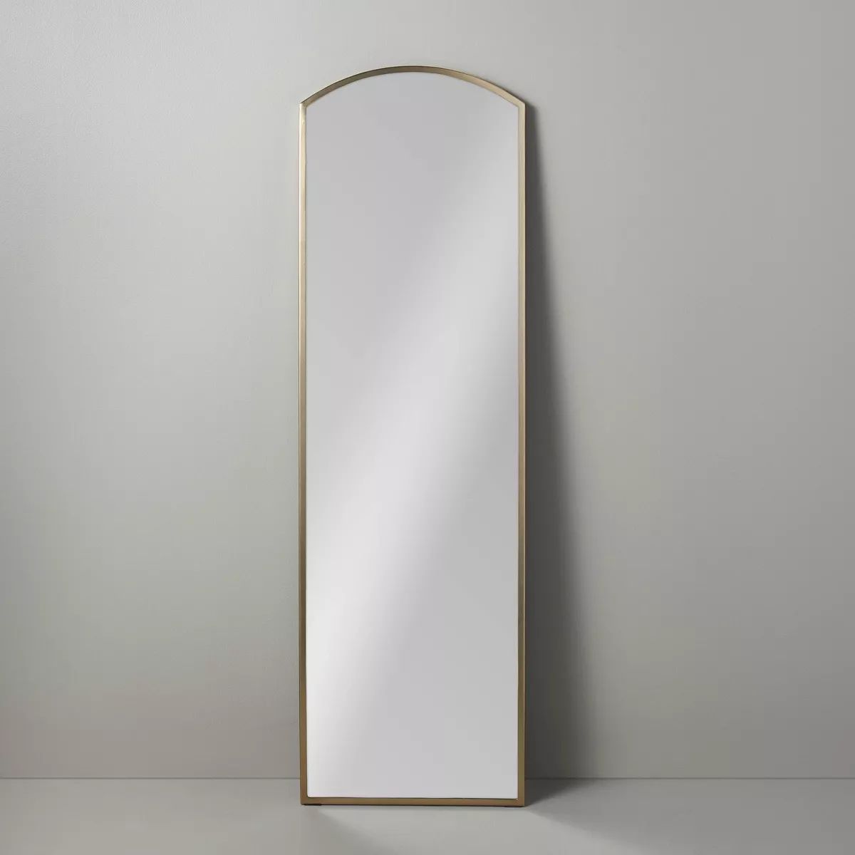Arched 19"x64" Rectangular Metal Leaning Floor Mirror Brass - Hearth & Hand™ with Magnolia | Target
