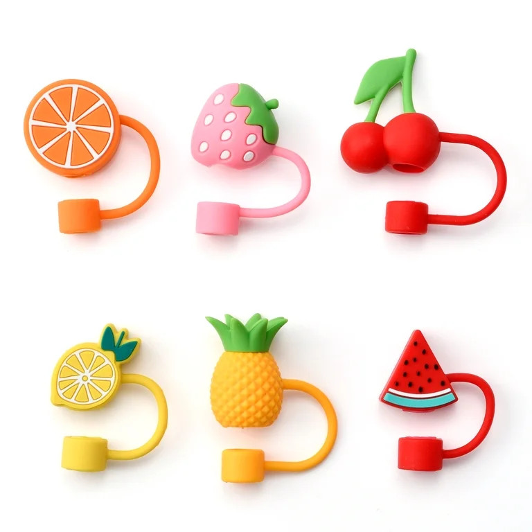 Cook With Color 6-Piece Silicone Straw Topper Set, Reusable Universal Straw Covers, Fruit | Walmart (US)