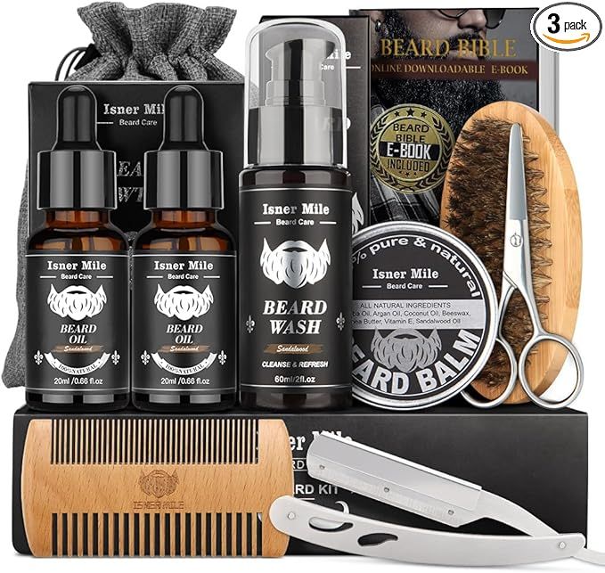 Isner Mile Beard Kit for Men, Grooming & Trimming Tool Complete Set with Shampoo Wash, Beard Care... | Amazon (US)
