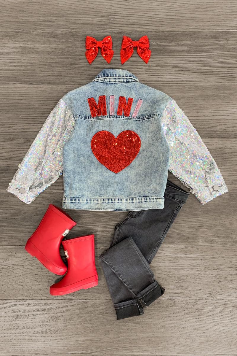 "Mini" Sequin Heart Denim Jacket | Sparkle In Pink