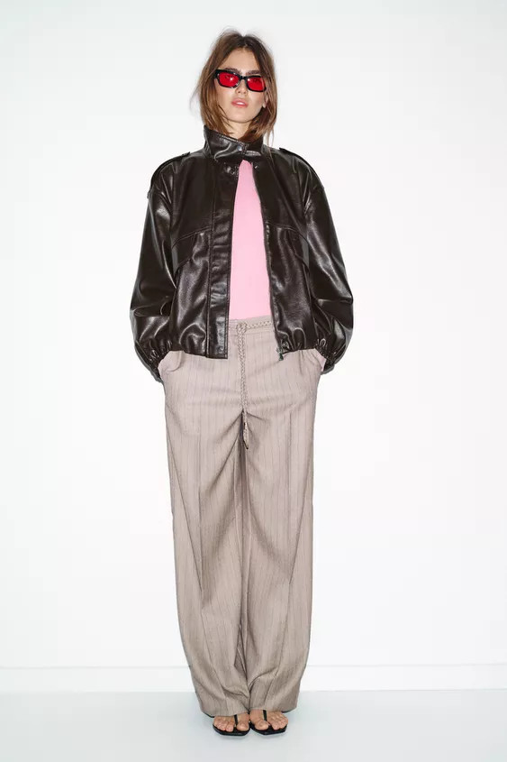 HERRINGBONE TROUSERS WITH BRAIDED BELT | Zara UK