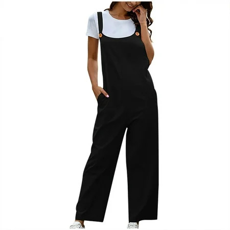 TZNBGO Plus Size Jumpsuits For Women Trendy Retro Overalls Rompers Suspender Solid Jumpsuit Pants Ju | Walmart (US)