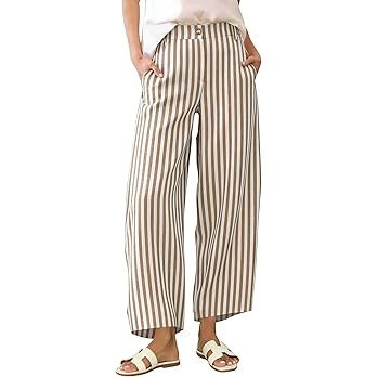 Athlisan Womens Summer Striped Barrel Pants Casual Baggy Wide Leg Palazzo Pants Beach Vacation Ou... | Amazon (US)
