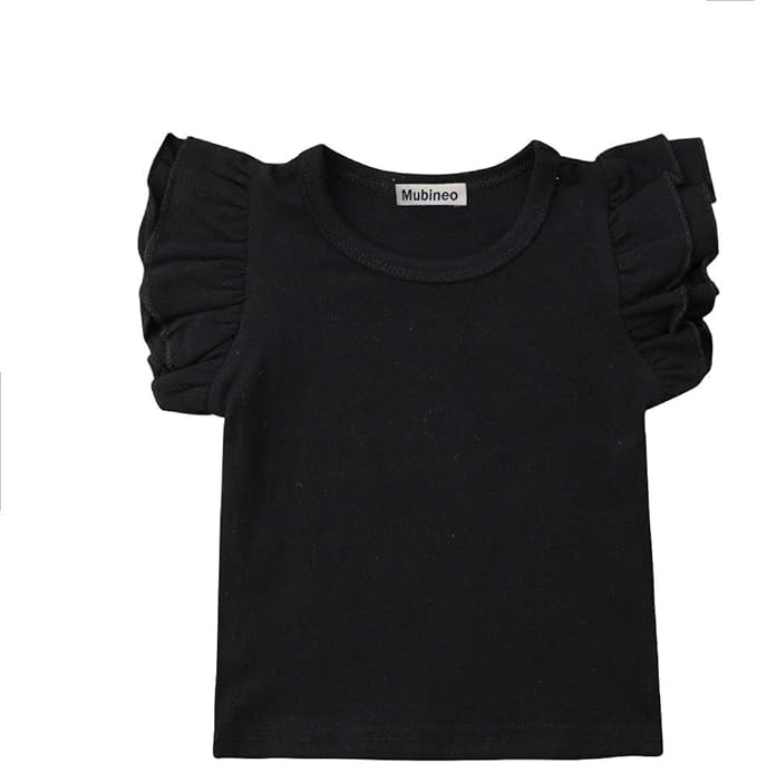 Mubineo Toddler Baby Girl Basic Plain Ruffle Sleeve Cotton T Shirts Tops Tee Clothes | Amazon (US)