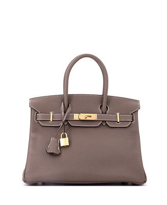 Birkin 30 Handbag Grey Clemence with Gold Hardware | Macy's