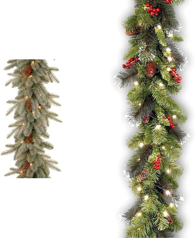 National Tree Company Pre-Lit 'Feel Real' Artificial Christmas Garland, Green, 9 Feet & Pre-Lit A... | Amazon (US)