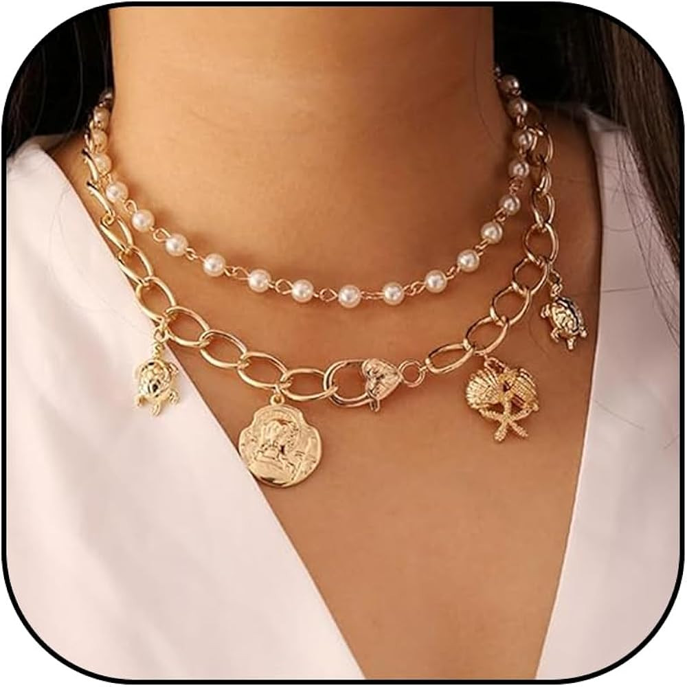 JAVARNV Charm Necklace for Women Trendy Gold Charm Necklace Paperclip Necklace Evil Eye Pendant N... | Amazon (US)