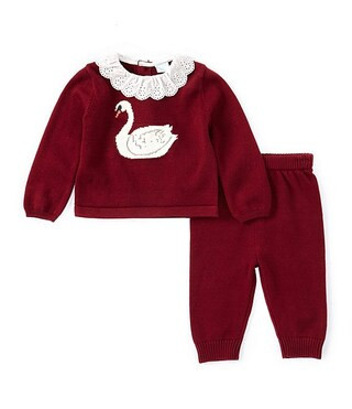 Baby Girls 3-24 Months Long Sleeve Flutter Collar Sweater Swan Shirt & Pants Set | Dillard's