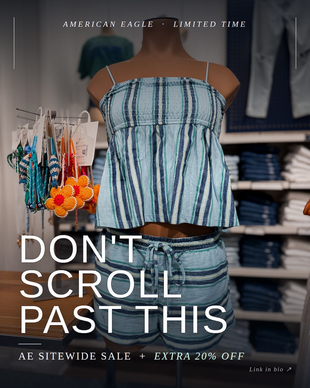 🚨 DON’T SCROLL PAST THIS 🚨
AE is having a sitewide sale AND I have an extra 20% off code for you through my LTK link — this is the moment to stock up on everything you’ve been eyeing for spring and summer 🌊☀️
So many cute sets, tops, shorts, denim… literally now is the time. Whether you’ve had a full cart saved or you’re starting fresh — go. now.
🔖 How to shop:
Use code LTKAERIE20 at checkout through my LTK link for the extra 20% off on top of the sale 🙌
📩 Comment “AE” and I’ll DM you the direct link!
Heads up — this is an affiliate link, which means I may earn a small commission at no extra cost to you. I only share things I genuinely love 🤍




.
.
.
.
@Aerie 
#AmericanEagle #AEStyle #AEOutfitters #LTKSale #LTKFinds #LTKSpringSale #SalAlert #SpringFashion #SummerStyle #OutfitInspo #AffordableFashion #LTKxAE

#LTKxAerie #LTKSaleAlert