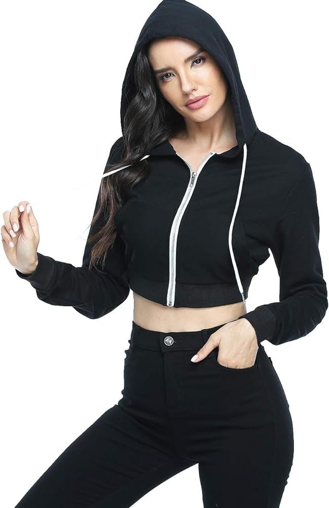 Dilgul Women's Zip Up Hoodie Cropped Long Sleeve Casual Sweatshirt Outdoor Jackets with Pockets | Amazon (US)