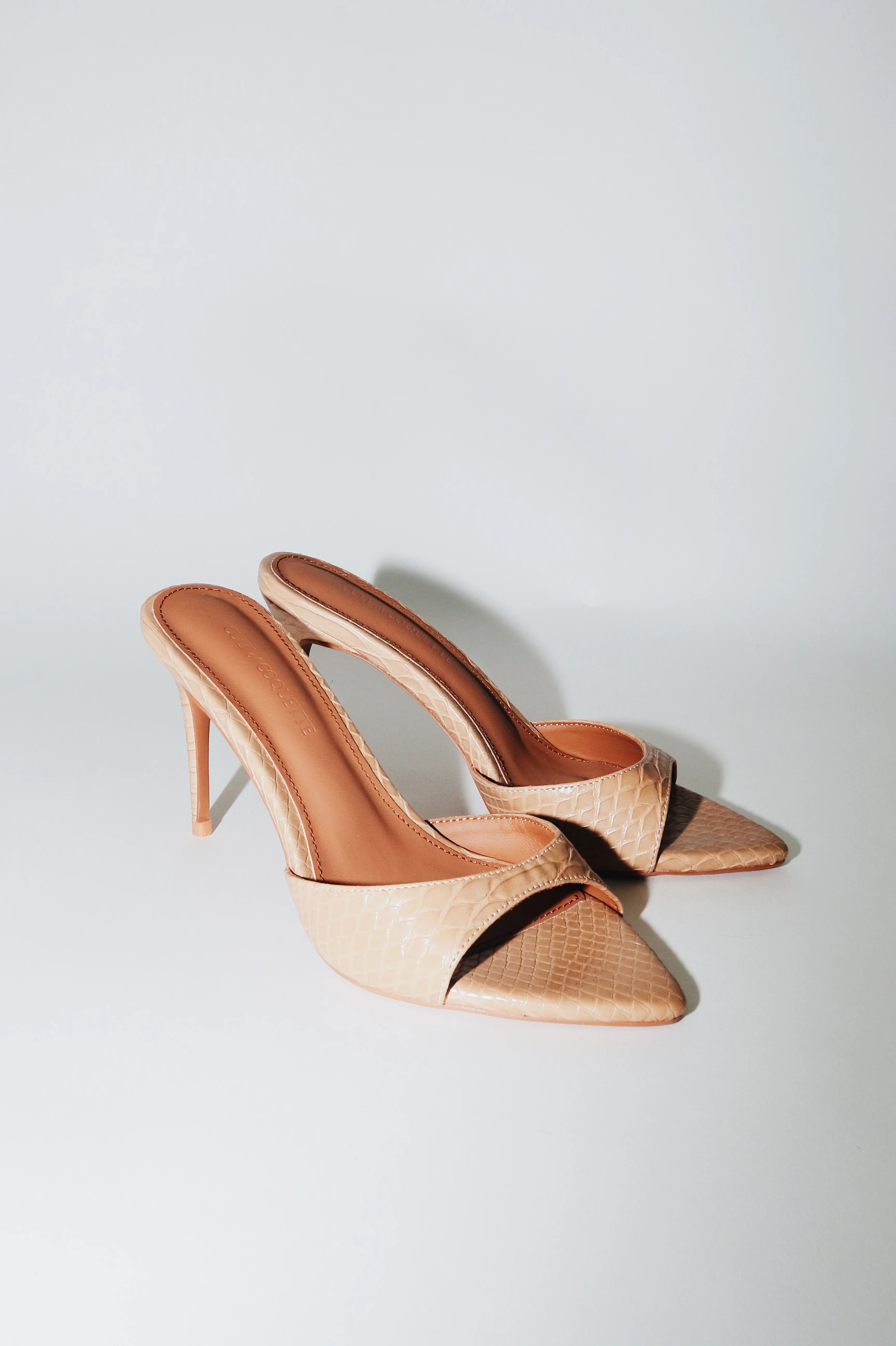 Gia Nude Reptile Vegan Mules 80 mm | CULT OF COQUETTE