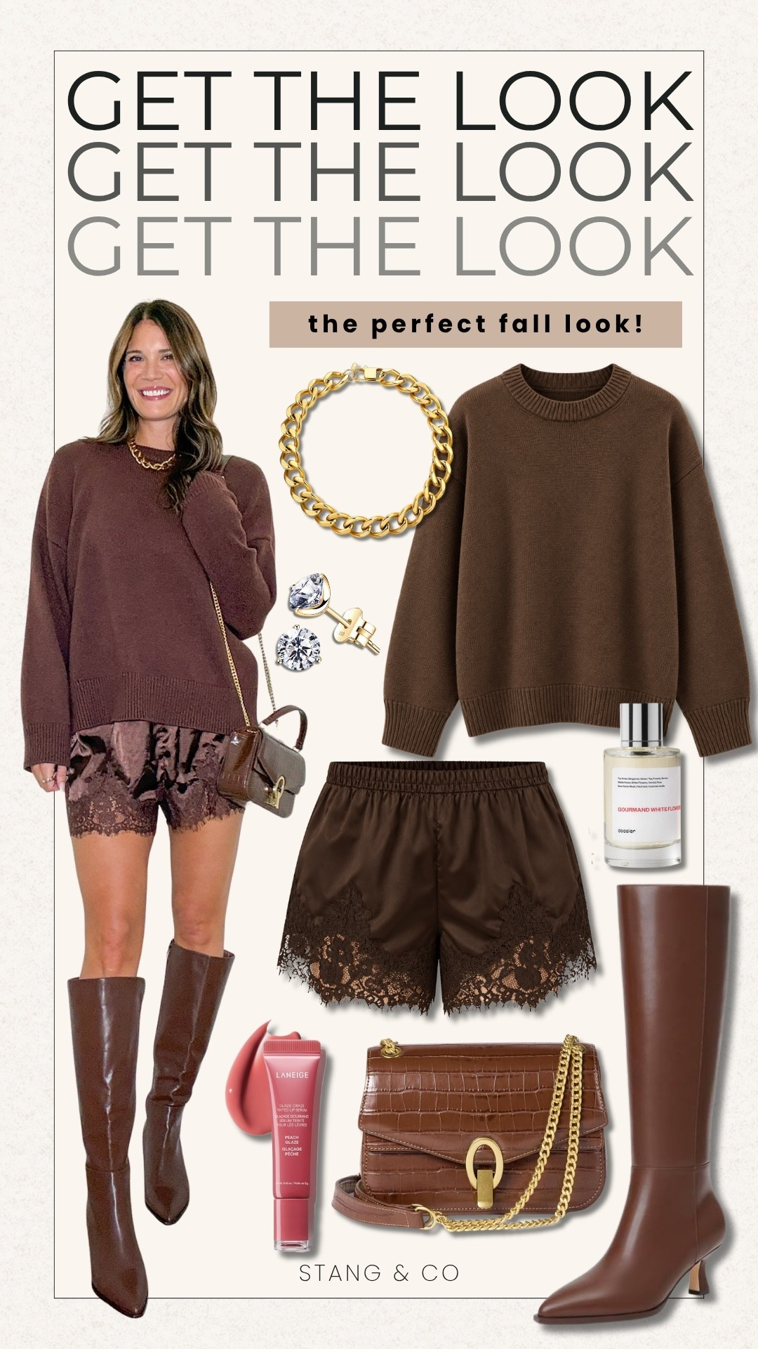 Chocolate brown from head to toe might be my favorite fall outfit combination! I love pairing a cozy oversized sweater with satin lace trim shorts and tall brown boots. The mix of textures makes this monochromatic look so good for fall!

Chocolate brown outfit, Lace trim shorts, Brown sweater, Monochromatic fall outfit, Tall girl fashion, Satin shorts, Knee high boots, Fall outfit ideas, Brown leather boots, Cozy sweater outfit, Fall fashion, StangandCo