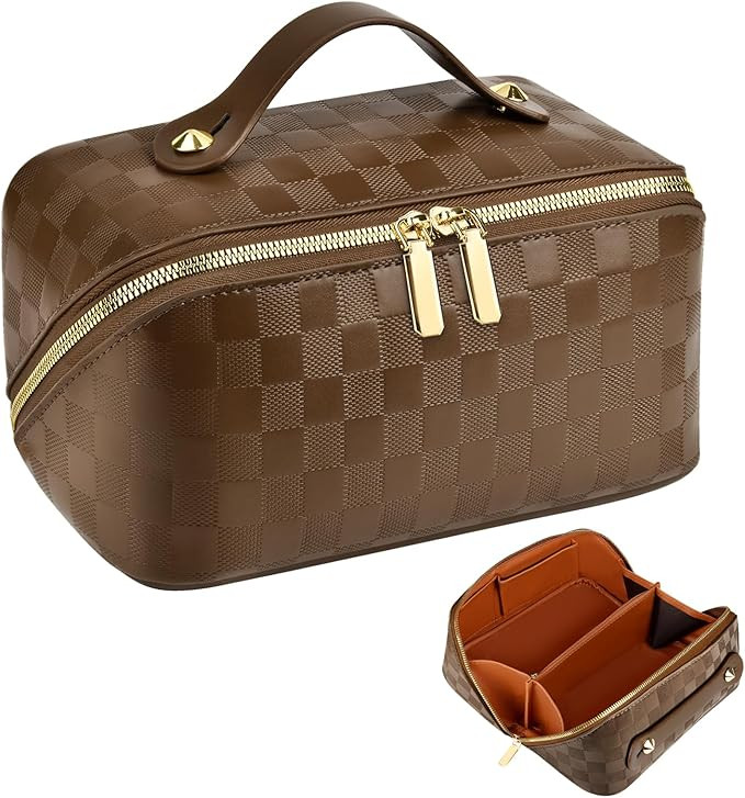 JUYANO Large Capacity Travel Cosmetic Bag Travel Makeup Bag Portable PU Leather Cosmetic Storage ... | Amazon (UK)