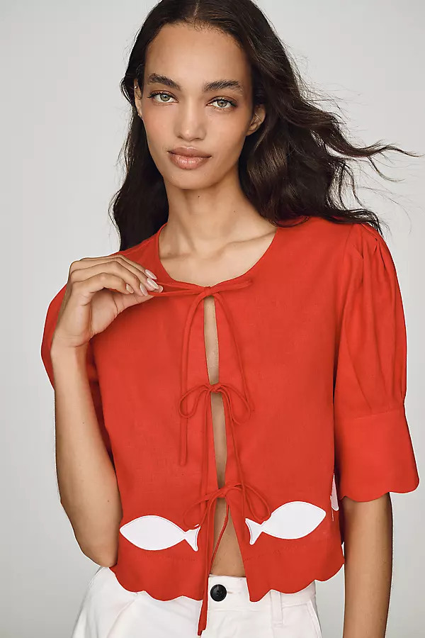 Scalloped Fish Tie-Front Top | Anthropologie (US)