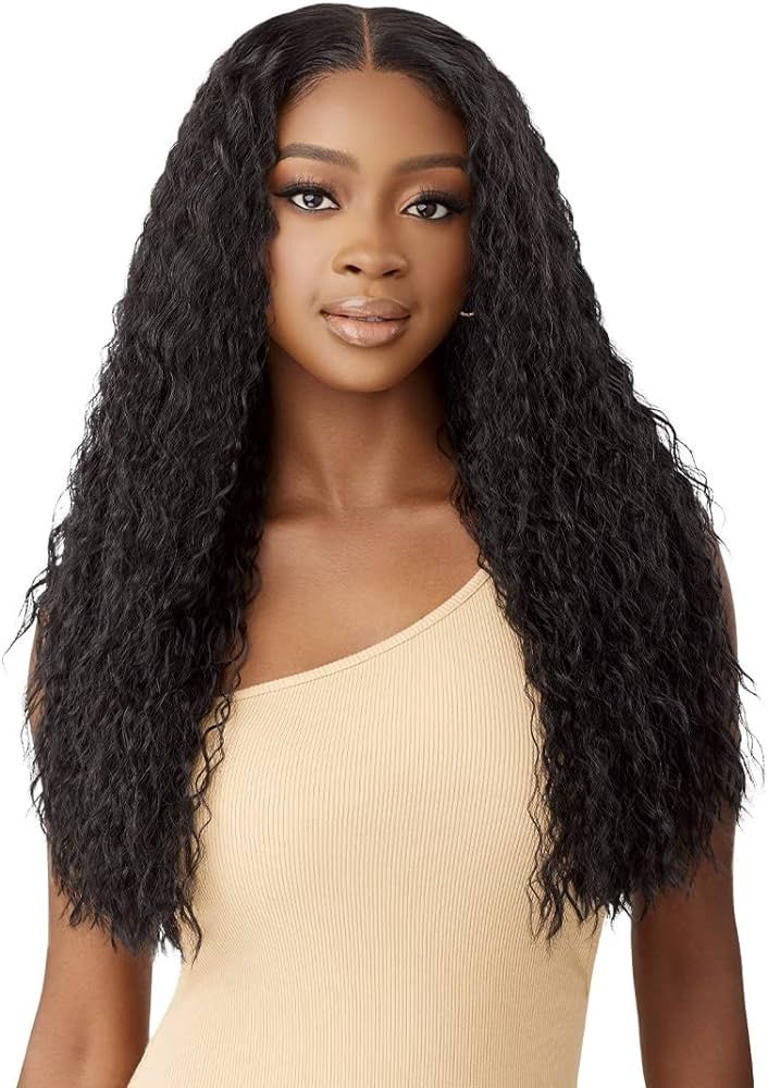 Outre - 5x5 Lace Closure Wig - Human Hair Blend - Peruvian Water Wave 24" (DR4/Golden Honey Blond... | Amazon (US)