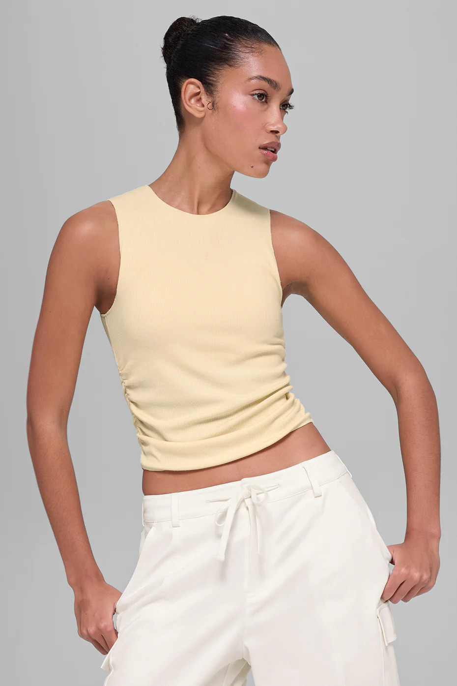 ALO | Ribbed En Pointe Tank Top in Candlelight Yellow, Size: Large | Alo Yoga