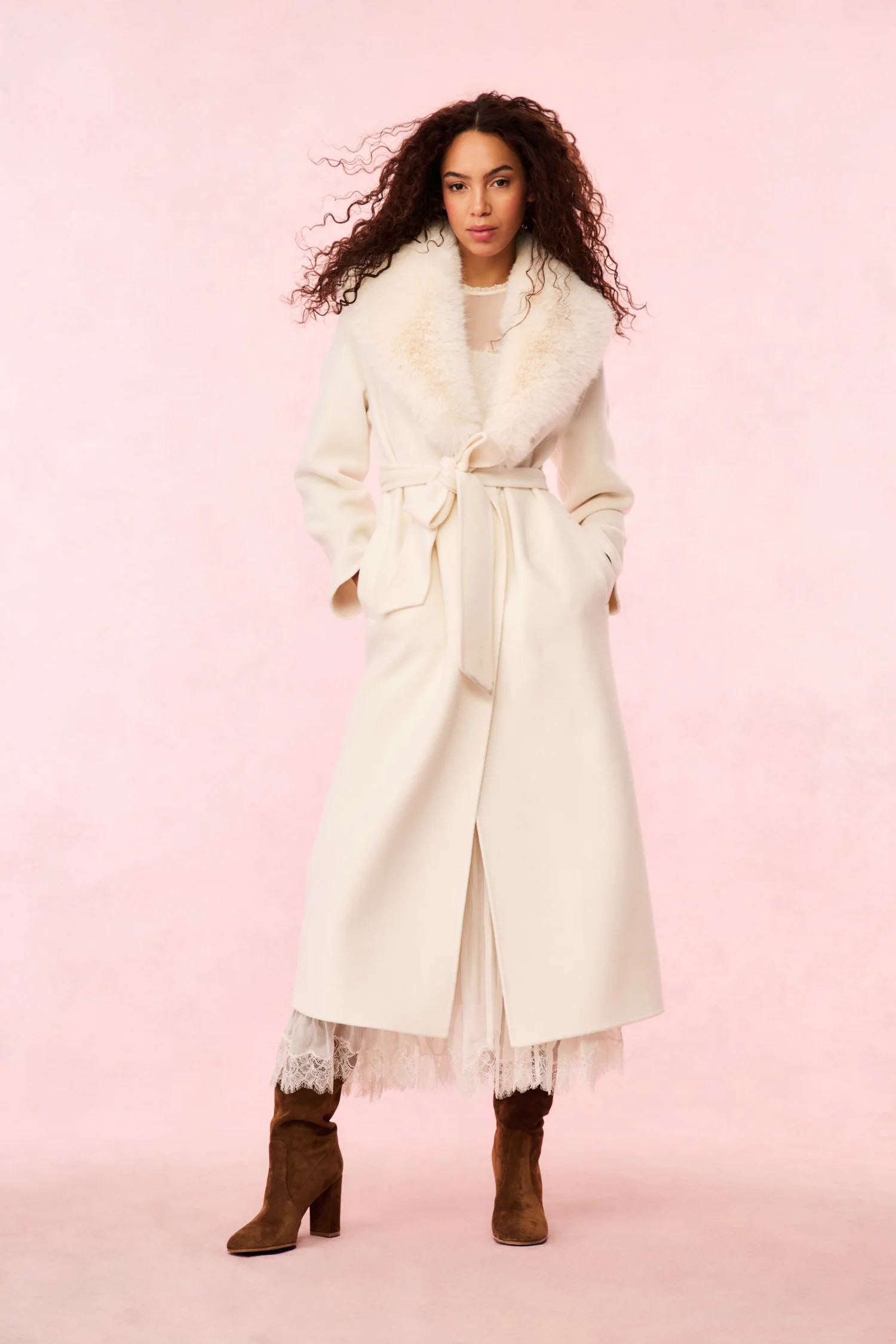 Mahika Wool-Cashmere Faux Fur Collar Coat | LoveShackFancy