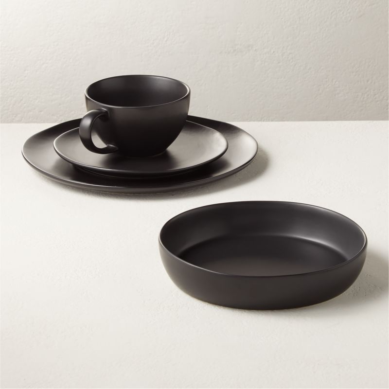 4-Piece Crisp Matte Black Place Setting with Pasta Bowl + Reviews | CB2 | CB2