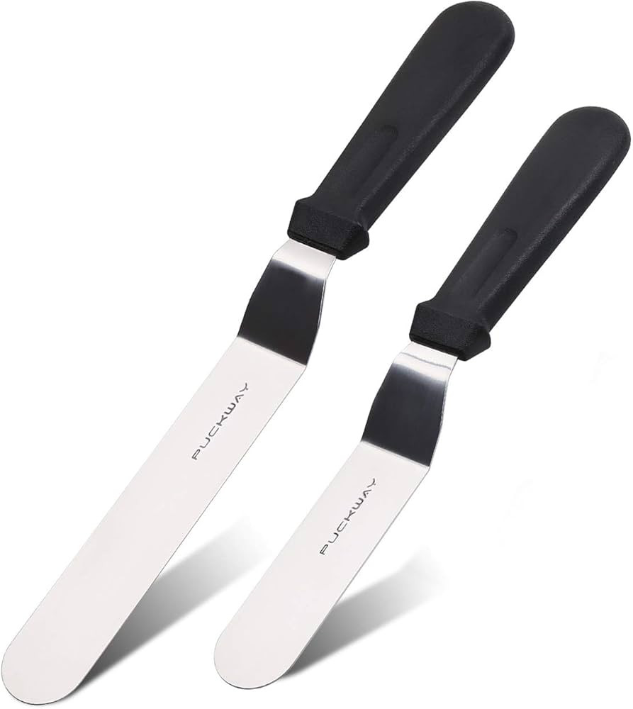 Angled Icing Spatula, Stainless Steel Offset Spatula, Cake Spatula Set of 2 Black 6, 8 inch Blade | Amazon (US)