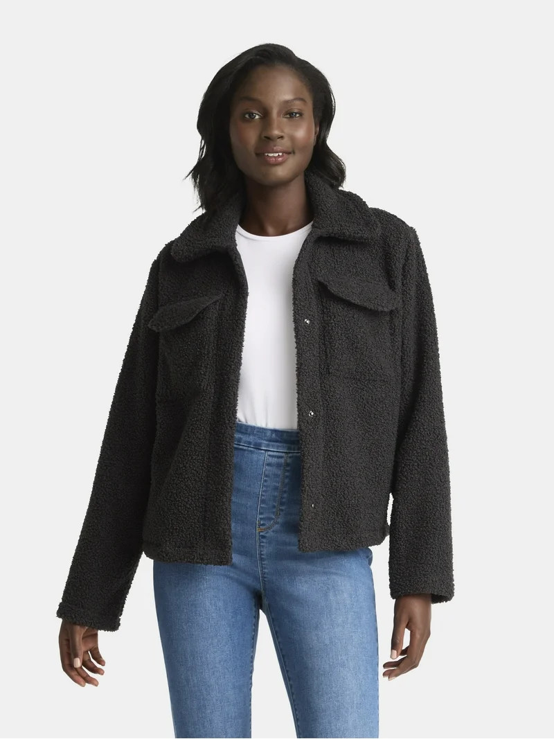 Time and Tru Women's Boucle Trucker Jacket, Midweight, Sizes XS-2X | Walmart (US)