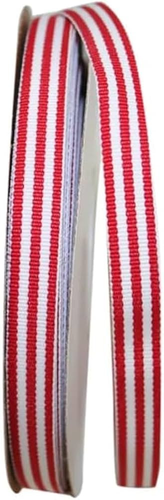 USA | American Made 3/8" Red & White Taffy Striped Grosgrain Ribbon - 20 Yards - (Multiple Widths... | Amazon (US)