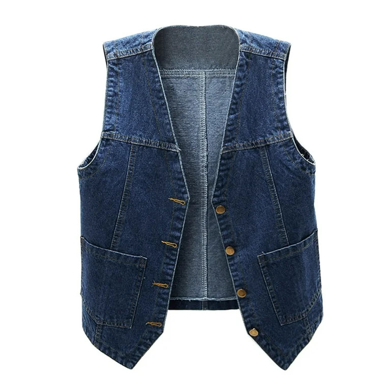 Womens Sleeveless Denim Vest V Neck Button Down Jean Jacket Light Dress Jacket Denim Jacket for W... | Walmart (US)