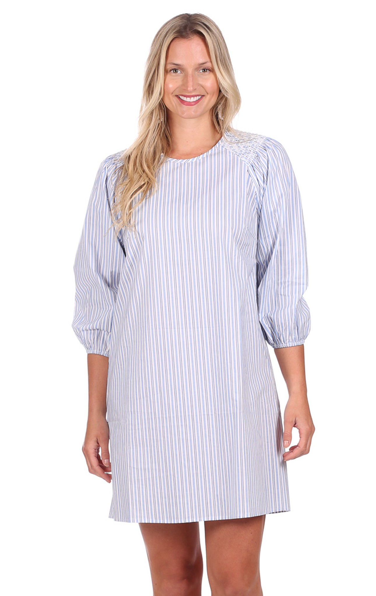 Tiffany Dress in Sky Blue Stripe | Duffield Lane