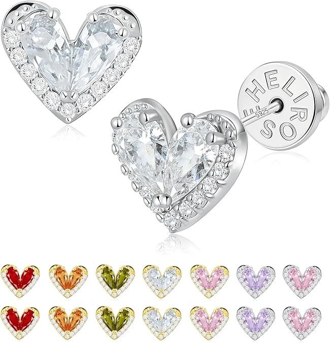 Heart Stud Earrings for Women, S925 Sterling Silver Posts 14K Gold Plated, Hypoallergenic Jewelry... | Amazon (US)