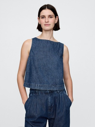 UltraSoft Denim Cropped Shell Tank Top | Gap (CA)