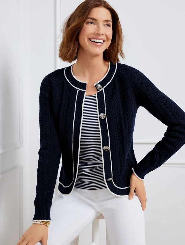 Cable Knit Cutaway Cardigan - Tipped | Talbots