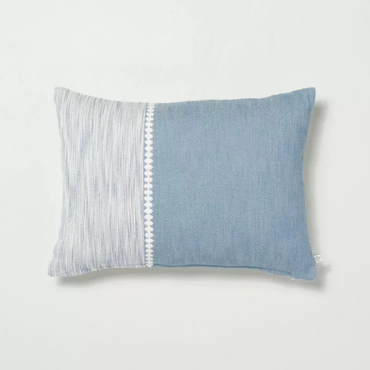 14"x20" Diamond Stripe Color Block Lumbar Bed Pillow with Zipper Blue/Sour Cream - Hearth & Hand... | Target